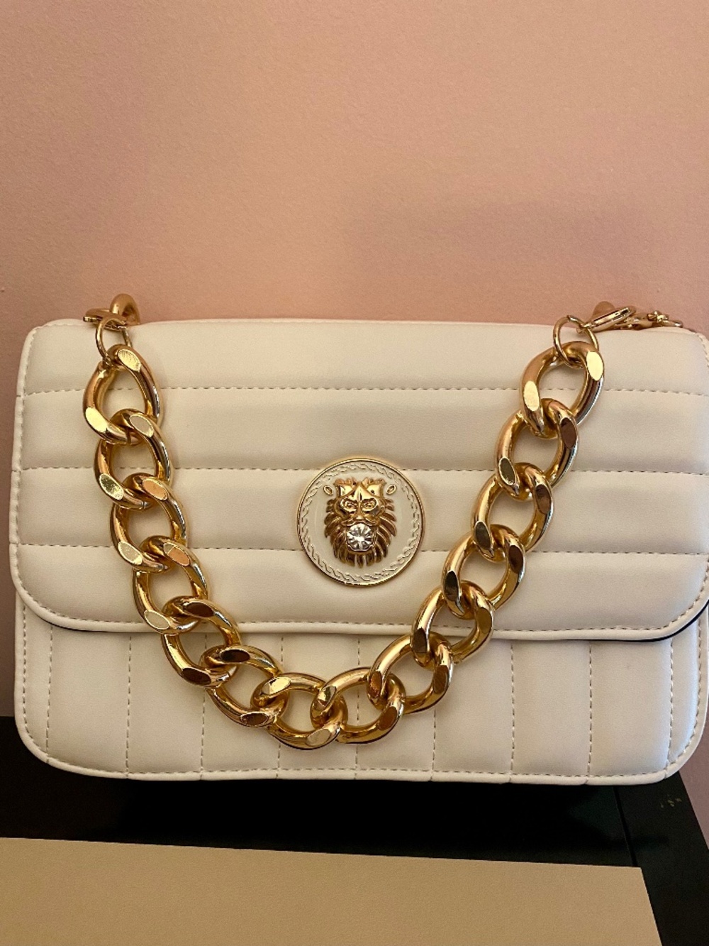 ALDO White Quilted Crossbody Bag Gold Chain Strap